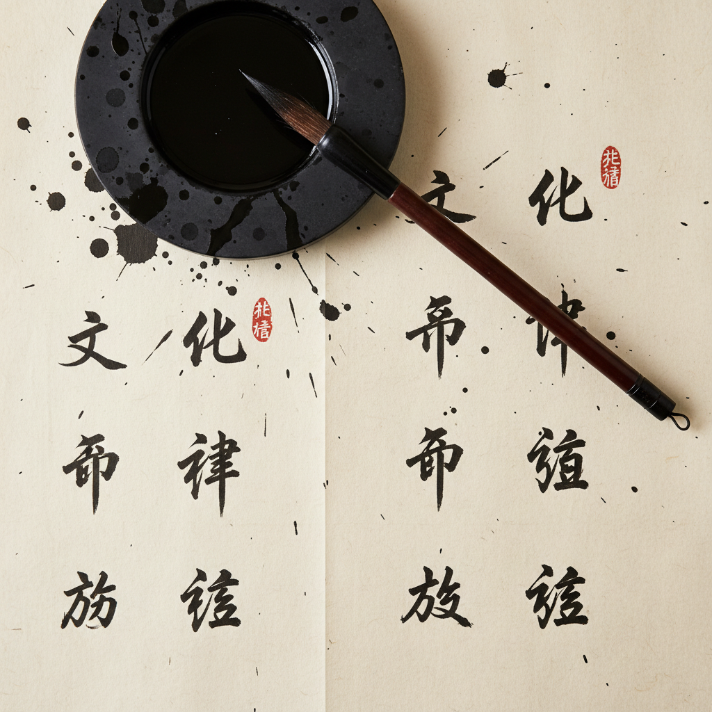Traditional Chinese calligraphy brush and ink on rice paper