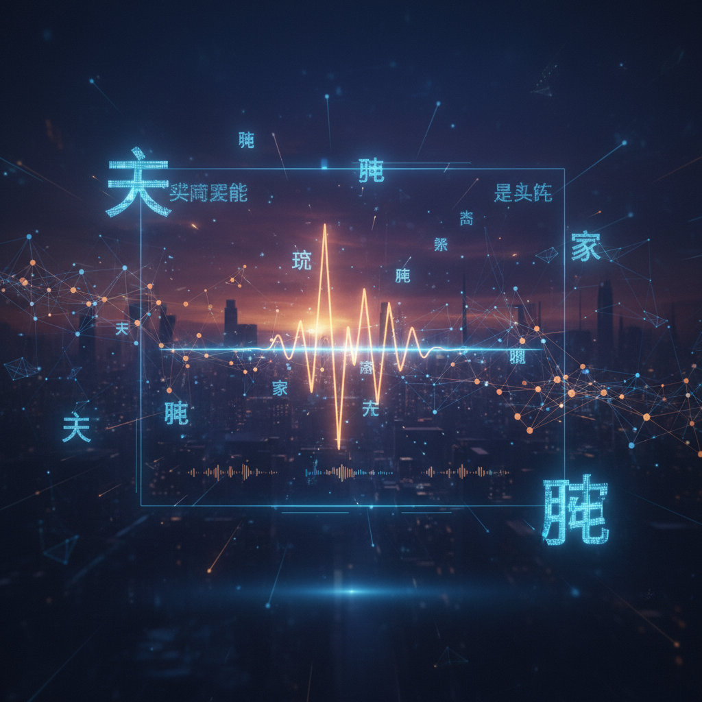 Futuristic AI interface displaying Chinese characters and tone waveforms