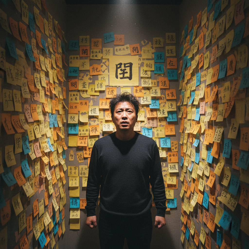 Person looking frustrated at Chinese characters on a screen, searching for a better approach